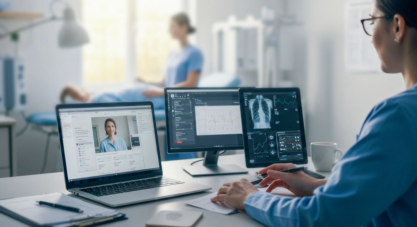 Clinician using HCF telemedicine and radiology reporting